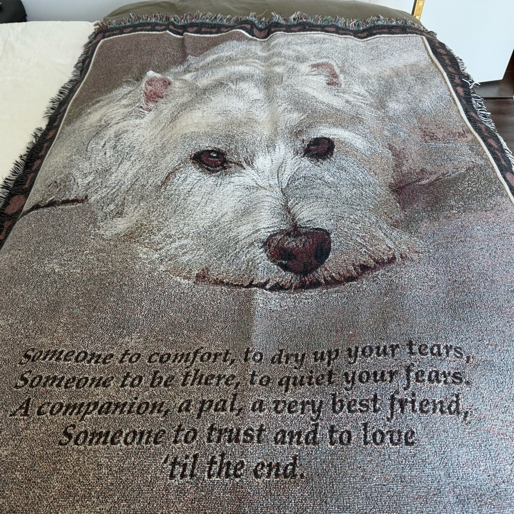 Danbury Mint Dog Pet Lovers Poem Tapestry Throw 69x50 Vtg Woven Fringe USA Made